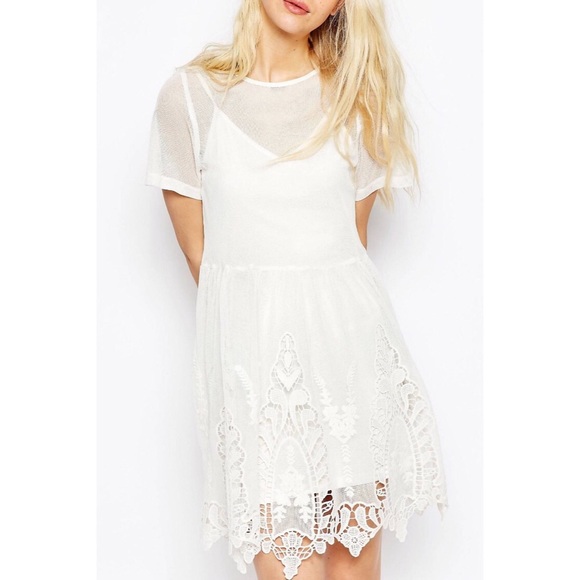 ASOS Dresses & Skirts - ASOS smock dress in mesh with cutwork and lace hem